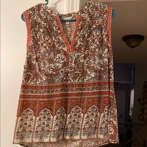 Floral Sleeveless Top - Orange and Cream